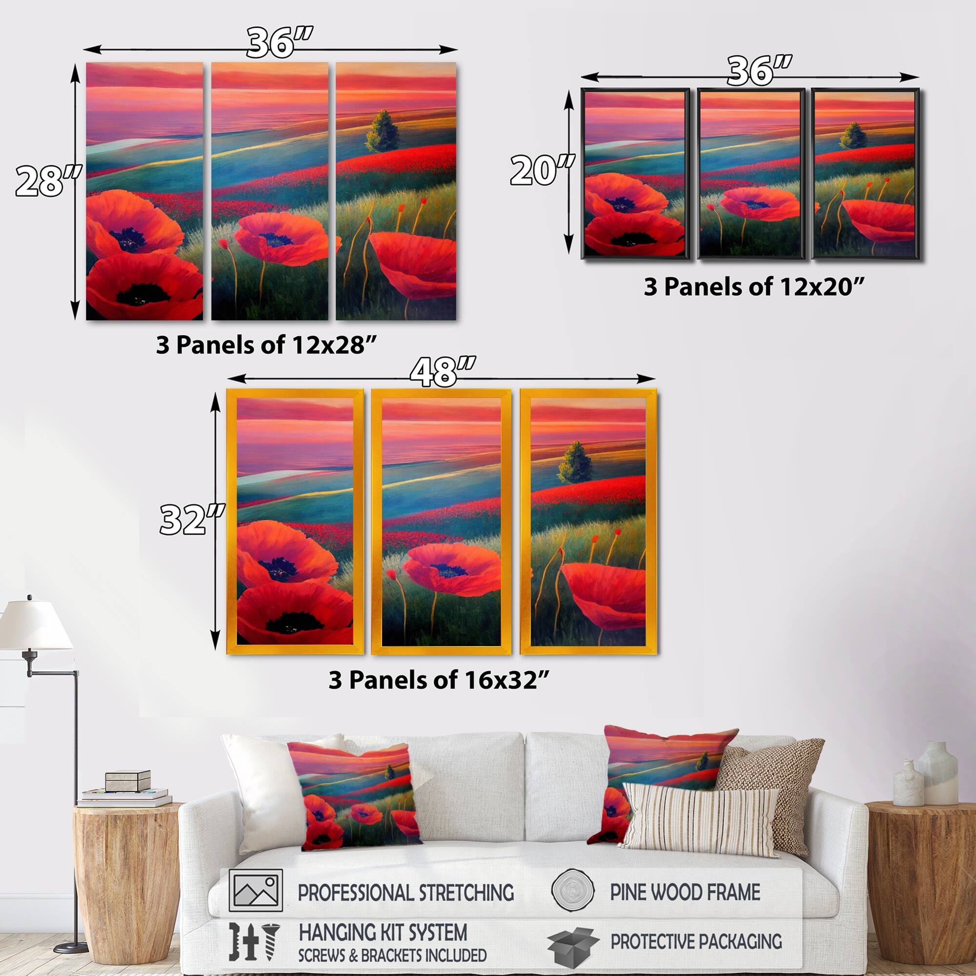 Designart "Blooming Poppies In The Fields I" Floral Poppy Canvas Wall